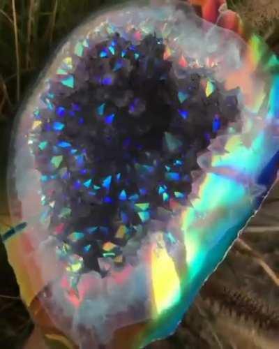 Rainbow Aura Amethyst Geode