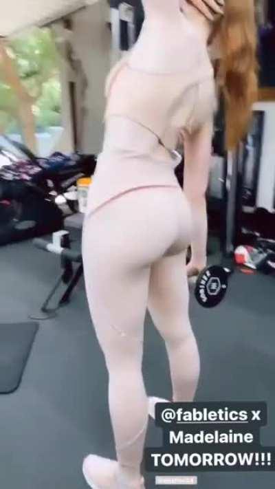 Madelaine Petsch working out in pink spandex! (via one of her Instagram stories)