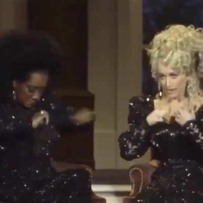 Patty Labelle and Dolly Parton harmonize with each other using their acrylic nails