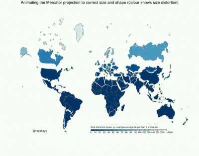 Animating the Mercator projection so that countries and territories are in the correct size and shape in relation to each other. AFRICA is huge