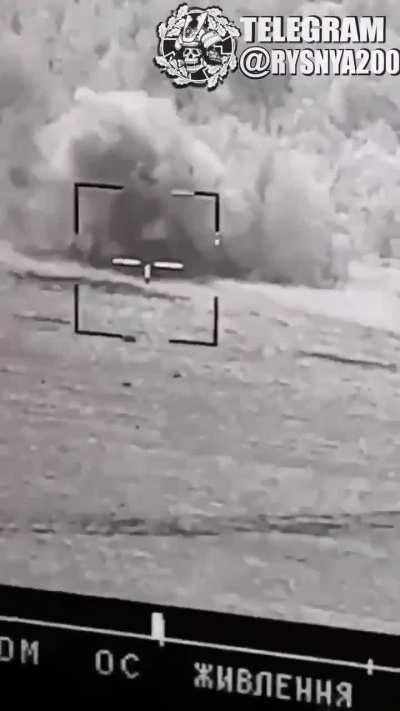 Ukrainian Stugna-P ATGM hits a Russian BTR carrying infantry on top