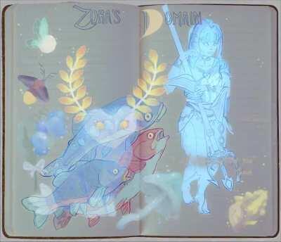 [botw] [OC] I made a field guide about Zora’s Domain (but it’s magical) (and glows in the dark!)