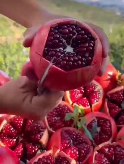 Prepping a pomegranate to eat