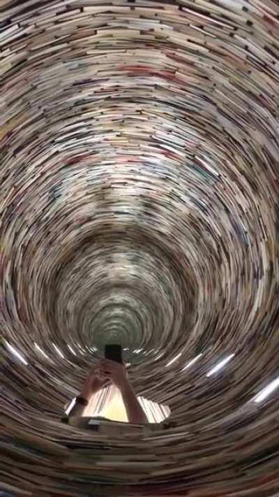 This infinite book tower in Prague. There's a mirror on the bottom and the top of it. It's supposed to represent the infinity of learning.