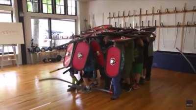 Kids demonstrating the effectiveness of the Roman testudo formation