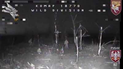 FPV drone of the 82nd Brigade sneaks up on a russian night assault group from behind