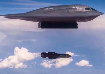 B-2 Spirit Stealth Bomber drops the GBU-57A/B Massive Ordnance Penetrator (MOP)