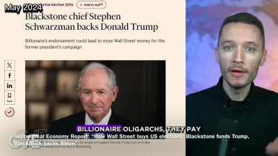 While BlackRock veterans run Joe Biden's Treasury, Donald Trump's presidential campaign is financed by Wall Street's highest-paid CEO, of Blackstone, the world's largest commercial landlord.