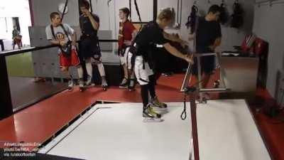 Hockey treadmill with synthetic ice surface