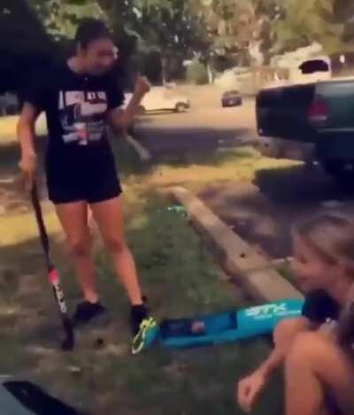 wcgw telling a girl with a bat to 'go fetch'