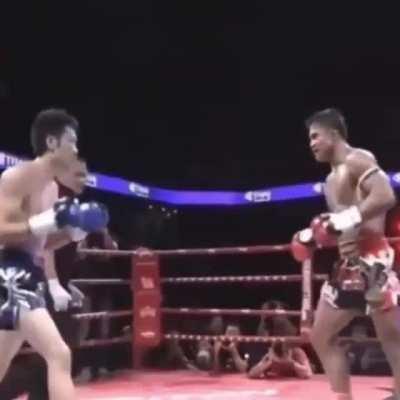 Buakaw with a phenomenal kick and then sweep.