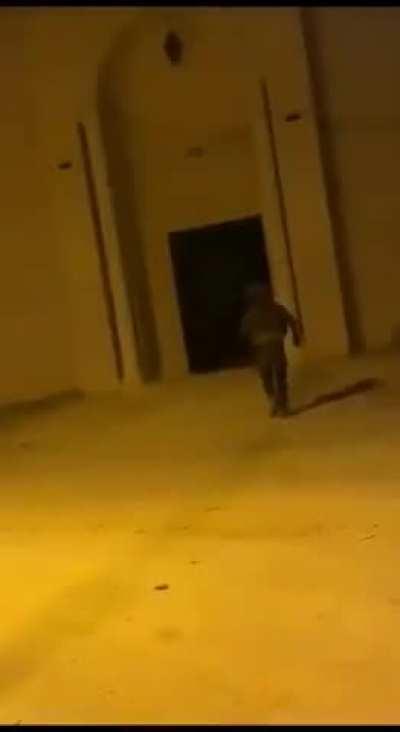 Israeli soldier throwing a granade inside a mosque during prayer for fun