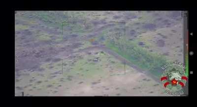 RU POV: Drone footage of UA combat operation in doentsk direction , Soldiers dismount from M113 APC to hold a treeline position but are immediatly hit with artillery shelling.