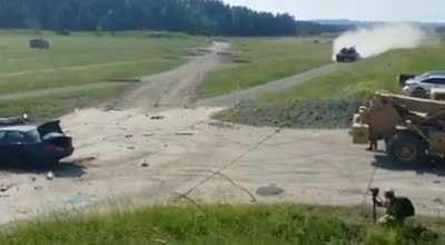 Tank Driving Over A Car At Full Speed!