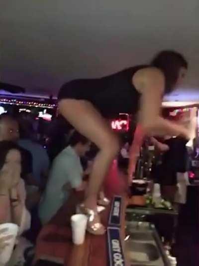 Walking on the bar counter