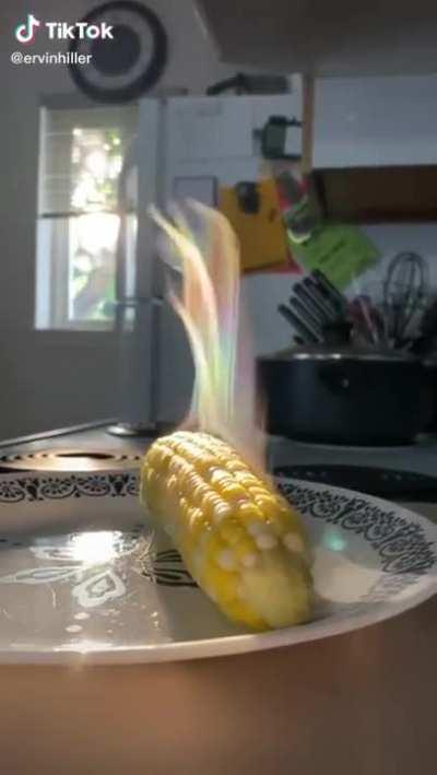 Steam of boiled corn