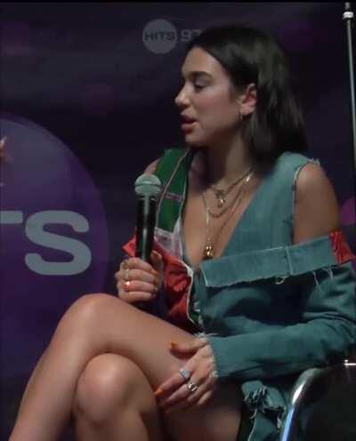 Dua Lipa leggy interview on stage