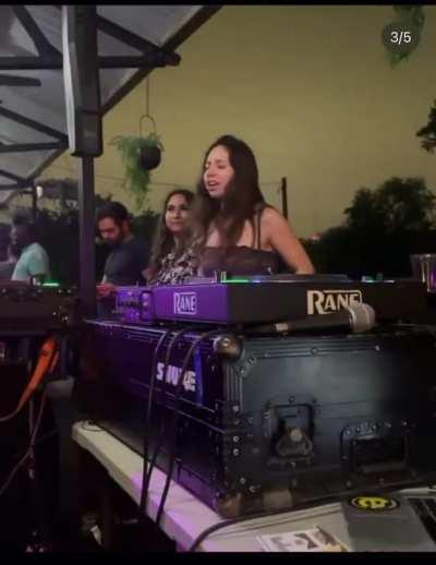 DJ has girl get handsy with his equipment… she ends up regretting it.