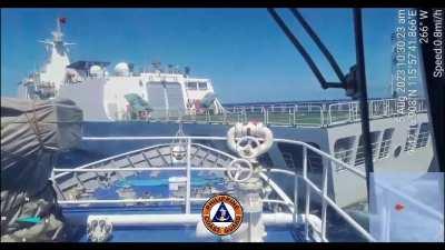 A very tense bridge of an Parola-class MRRV of the Philippine Coast Guard, as the larger China Coast Guard vessel deliberately tries to cut-off the PCG ship's course, regardless if the CCG ship gets hit or not.