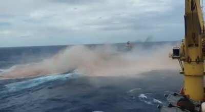 Huge Ore Carrier being sunk off Brazil