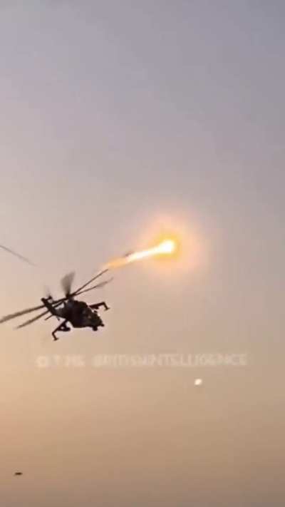 Ukrainian MI-24 Fires A Rocket Salvo At Russian Positions.