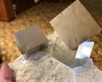 🔥 Near Perfect Cubes of Pyrite from a mine in Spain. These natural crystals have not been carved, cut, or polished and are shown just as they came from the earth. 🔥