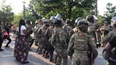 National Guard dancing for protestors before curfew begins in Atlanta tonight