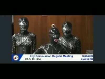 Florida, USA. A woman dressed in S&M clothing, asking to be called Mistress, followed by her 2 slaves, appeared in the City council meeting, proposing that the City would build dungeons for Doms and Subs.