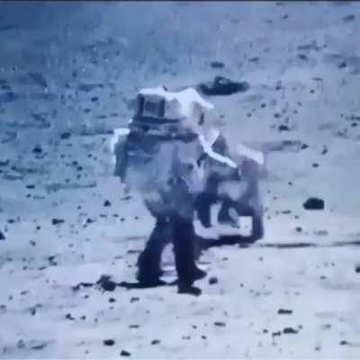 Bloopers from NASA showing astronauts losing their footing while walking on the moon.