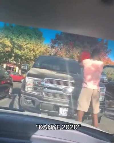It's just a prank. Guy pours &quot;fake&quot; gasoline on cars and pretends to light it. Gets confronted by senior citizen with a gun