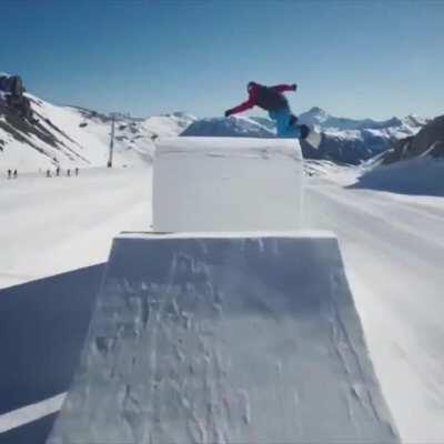 Watching and *listening* to this snowboarder riding a custom playground in Europe is *nice*.