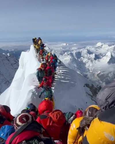 The queue to summit Mt. Everest yesterday