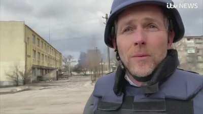 ITV NEWS from the Ukrainian frontline. Sound of bombing in the background.