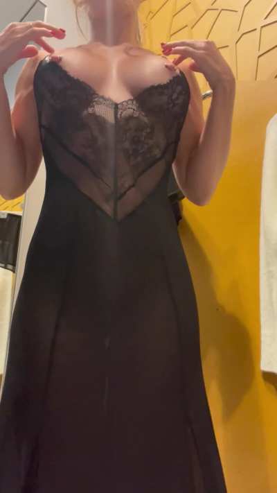 Tried on this dress in the fitting room… it fits perfectly, but my tits are on full display! 