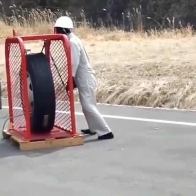 What can happen to a person, if they were to stand directly beside a tire when it blows out