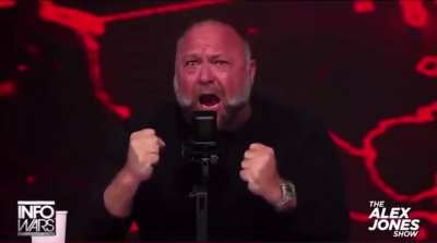 A drunk Alex Jones gives a purple faced war cry