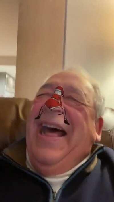 My grandpa seeing his new nose