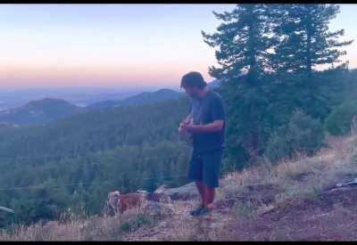 Playing banjo for a wild fox! He came back for an encore.