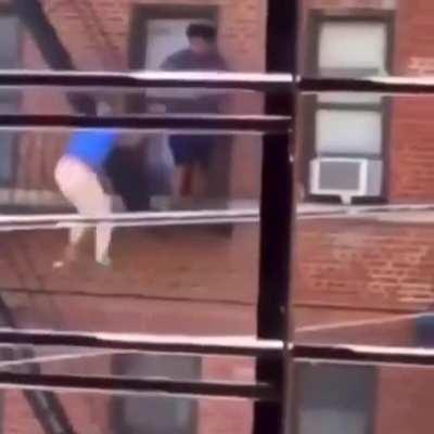 HMFT after I ricochet off the fire escape and land on the ground with an audible snap.