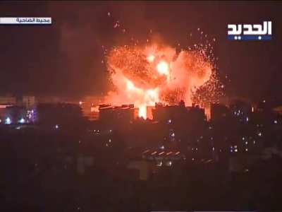 Southern Beirut tonight - what looks to be enormous secondary explosion