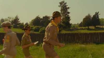 Wes Anderson is obsessed with symmetrical and planimetric composition - Camp Ivanhoe scene from 'Moonrise Kingdom'