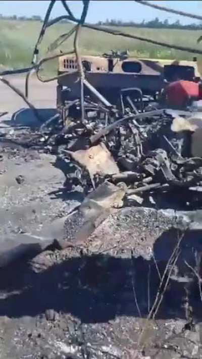 What's left of a chinese golf cart after a Ukrainian drone strike, the driver passed away while the passenger was seriously wounded