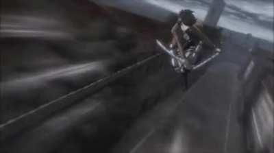 Tizio di attack on titan che uccide un gigante GIF.