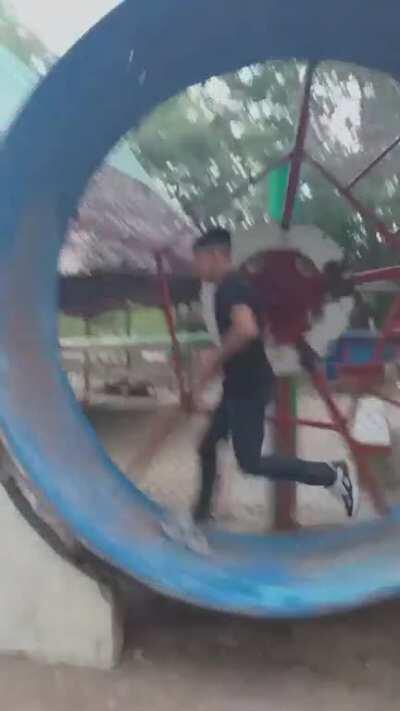 WCGW Trying to run on a giant hamster wheel