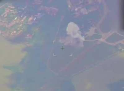 A Ukranian MiG-29 (already damaged in a previous strike) getting targeted by a Russian airstrike to finish it off in the Aviatorske airbase in Dnipro