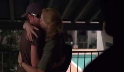 Anna Gunn kissing a crew member from breaking bad set