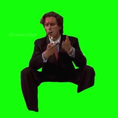 [GREEN SCREEN] Patrick Bateman smoking a cigar after killing Paul Allen - American Psycho Meme Template