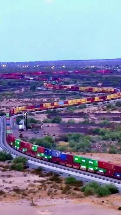 Pacific Union train slithering through Mojave Desert