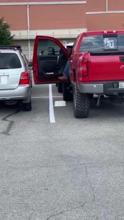 Getting inside the door of a massive truck with a container