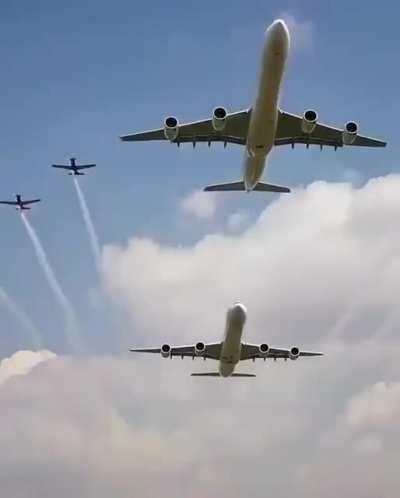 Dual Airbus A340 flyover in South Africa